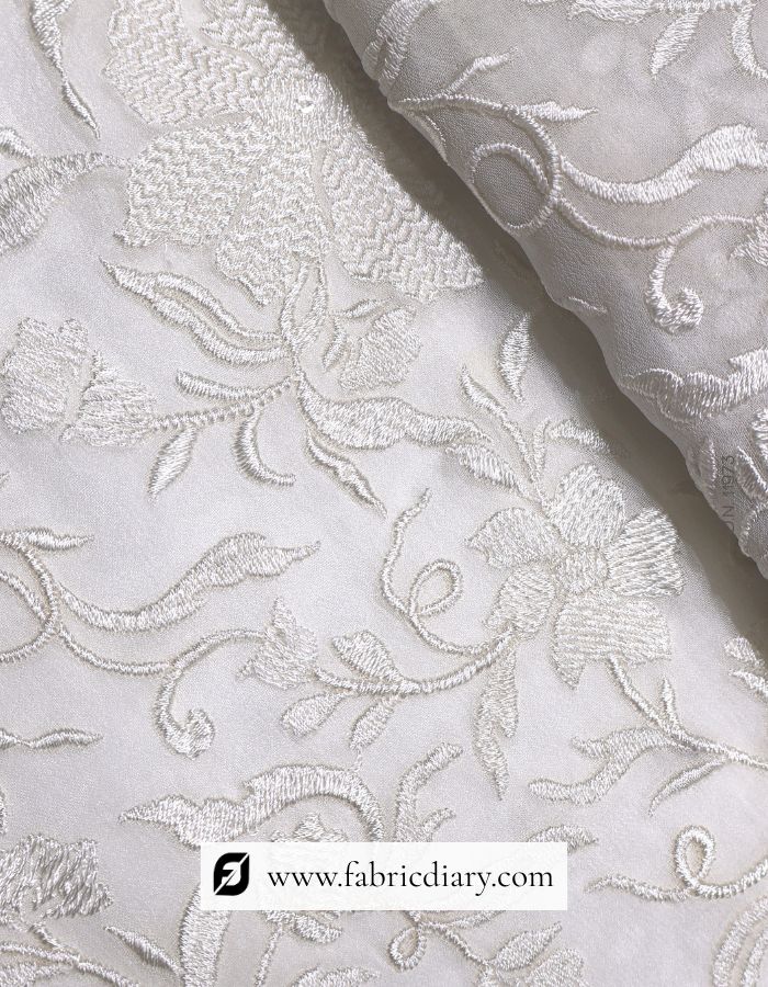 White Thread Sequin Embroidery Fabric on Georgette for Kurti,