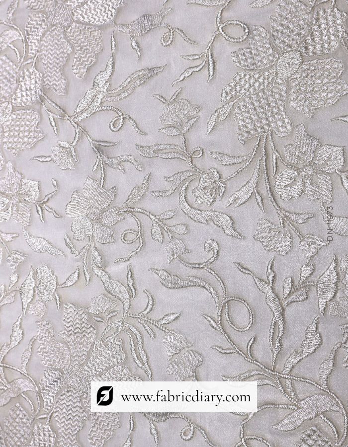 White Thread Sequin Embroidery Fabric on Georgette for Kurti,
