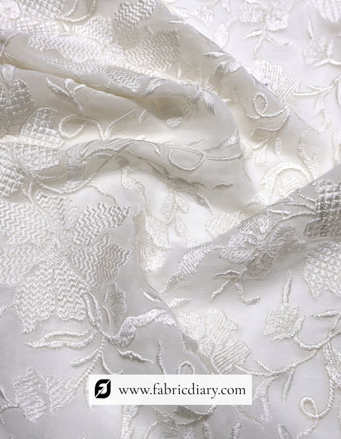 White Thread Sequin Embroidery Fabric on Georgette for Kurti,