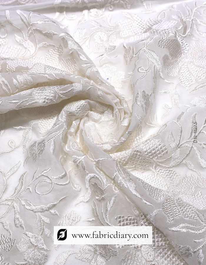 White Thread Sequin Embroidery Fabric on Georgette for Kurti,