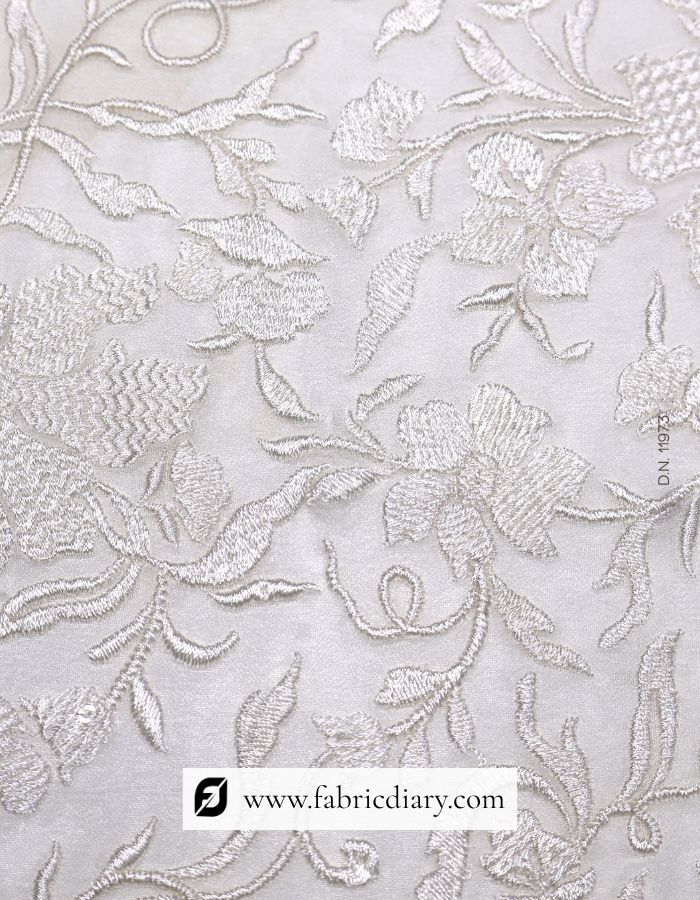 White Thread Sequin Embroidery Fabric on Georgette for Kurti,