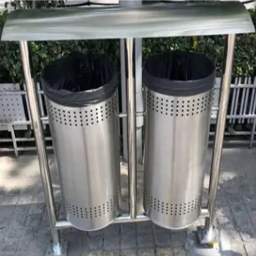 Pole Mounted Stainless Steel Twin Dustbin