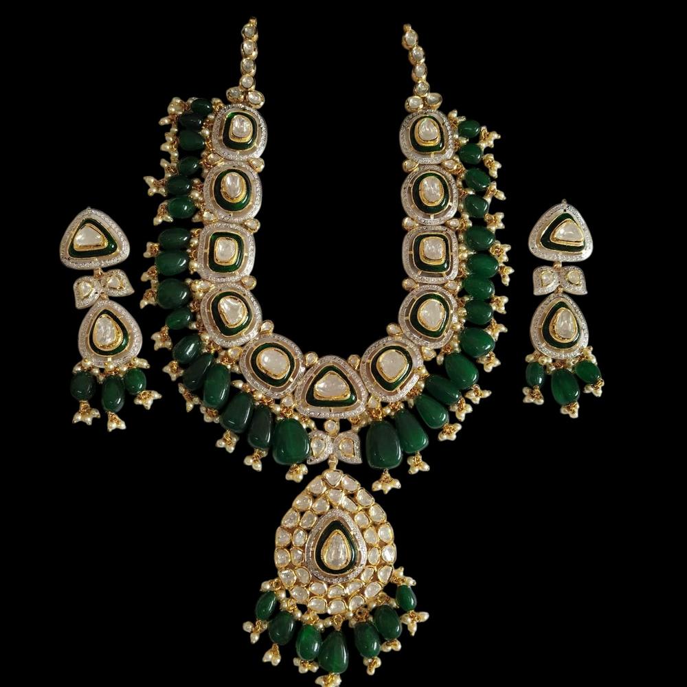 14kt Gold Uncut Diamonds Polki single Line Necklase Set