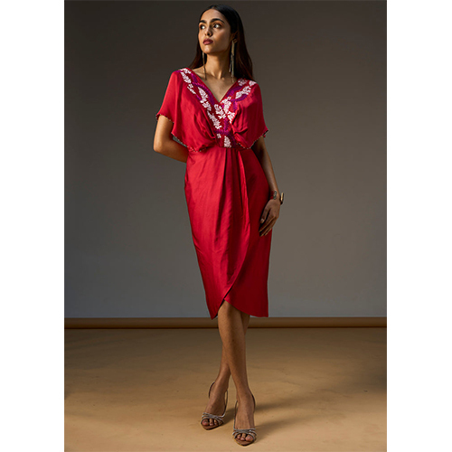Lehr V Neck Mock Wrap Short Dress