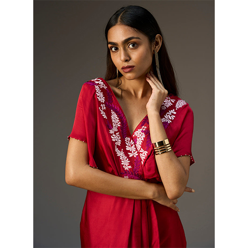 Lehr V Neck Mock Wrap Short Dress