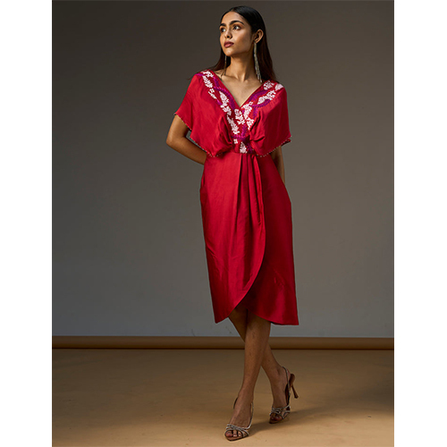 Lehr V Neck Mock Wrap Short Dress