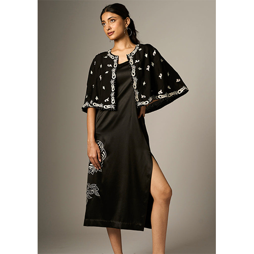 Lehr Midi Dress With Cape
