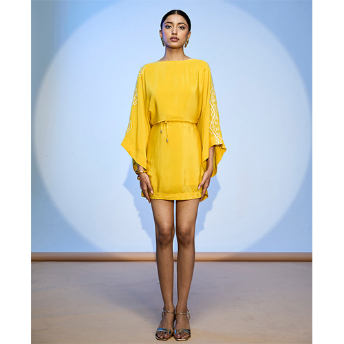 Lehr Kaftan Mini Dress - Color: Yellow