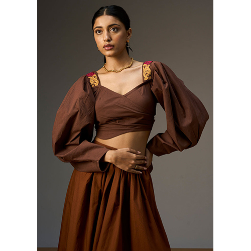 Lehr Wrap Cropped Top - Color: Brown