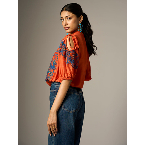 Lehr Orange Cut Out Top