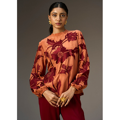 Lehr Printed Regular Top - Color: Rust