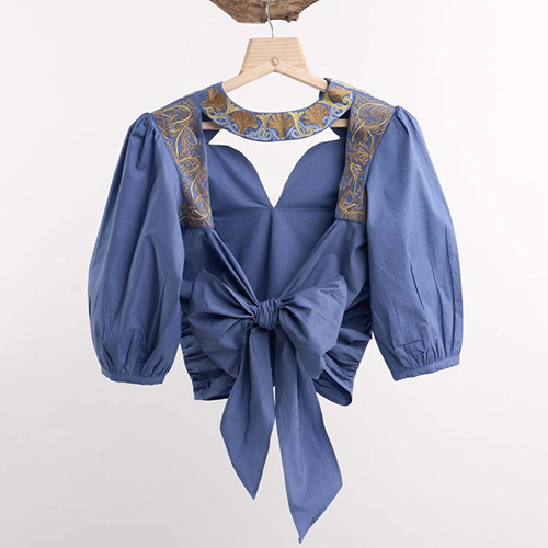 Lehr Blue Bow Tie Cropped Top