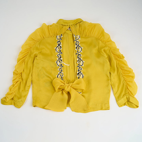 Lehr Yellow Bow Tie Cropped Shirt