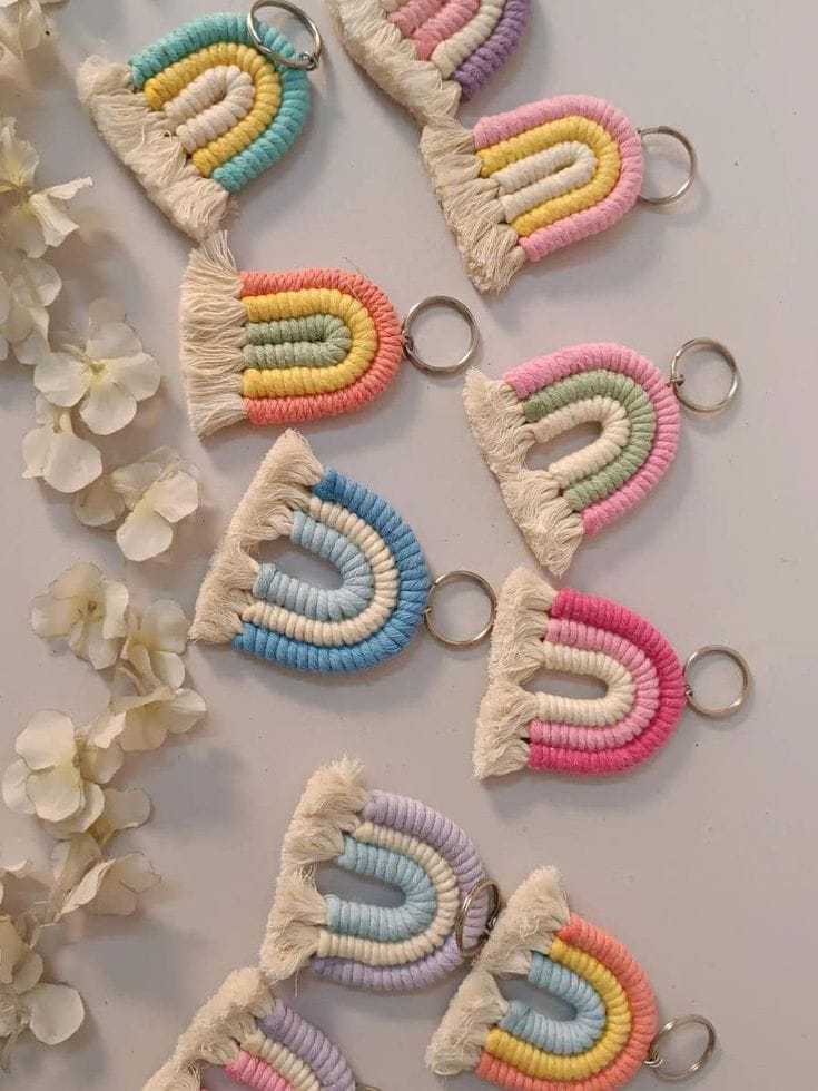 Macrame Key Chain (4 Piece) - Cotton Multicolor Embroidered, Crocheted Technique | Unique Design For Personal Use, Accessory For Keys, Bags