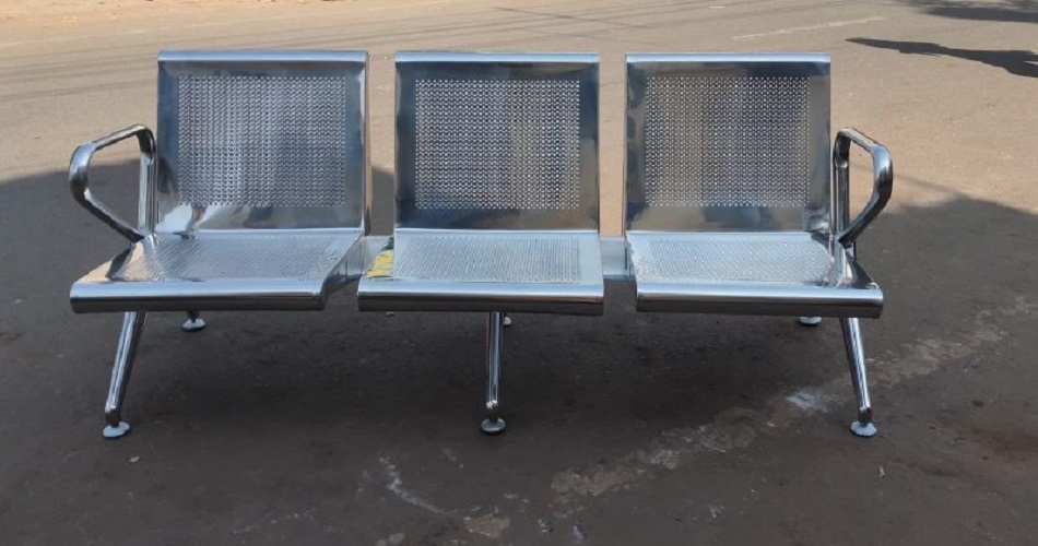 Mild Steel Three Seater Waiting Chair - Color: Silver