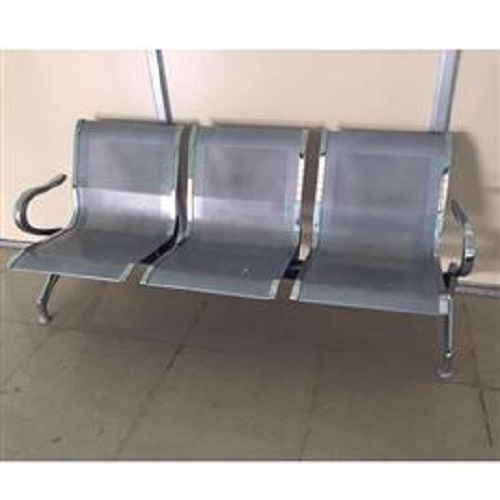 Mild Steel Three Seater Waiting Chair - Color: Silver