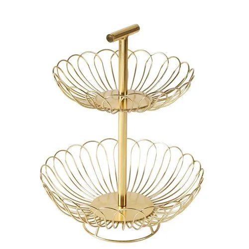 2 Tier Gold Finish Fruit Basket