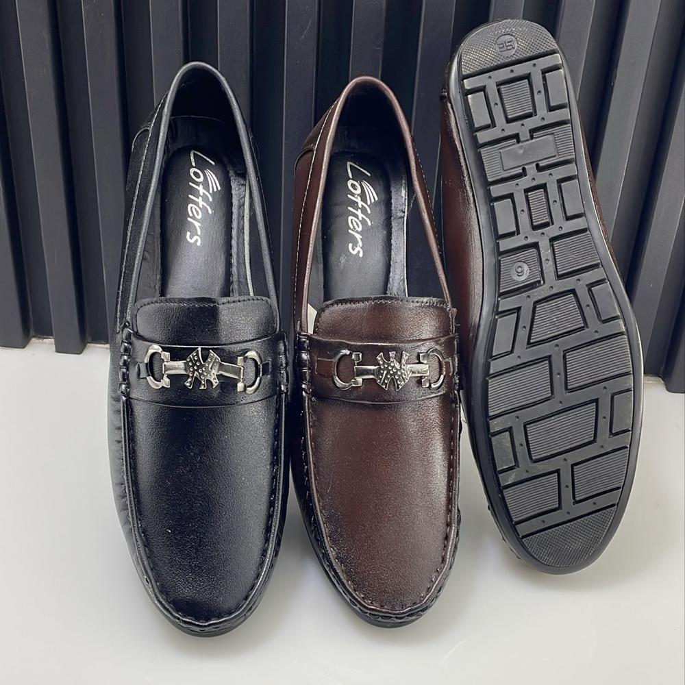 Loafer Shoes - Leather, Standard Size | Black & Brown Colors, Comfortable Inner Lining With Anti-sweat, Pvc Sole With Non-slippery Grip