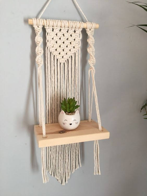 Macrame Pot Holder - 40 Inches , Cotton Material In Purple & White With Plain Dyed Pattern