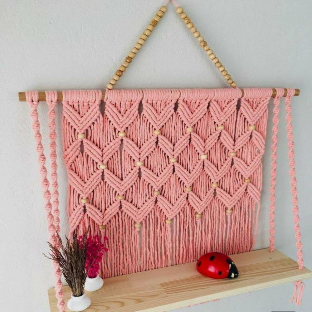 Macrame Pot Holder - 40 Inches , Cotton Material In Purple & White With Plain Dyed Pattern