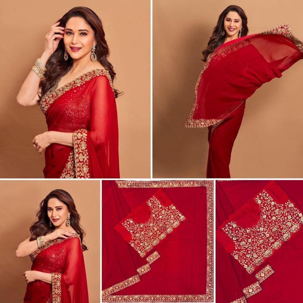 Ladies Designer Saree - Color: Red