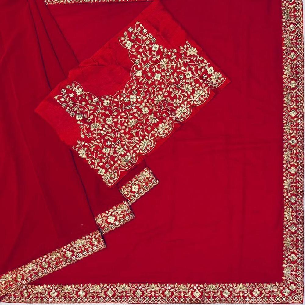 Ladies Designer Saree - Color: Red