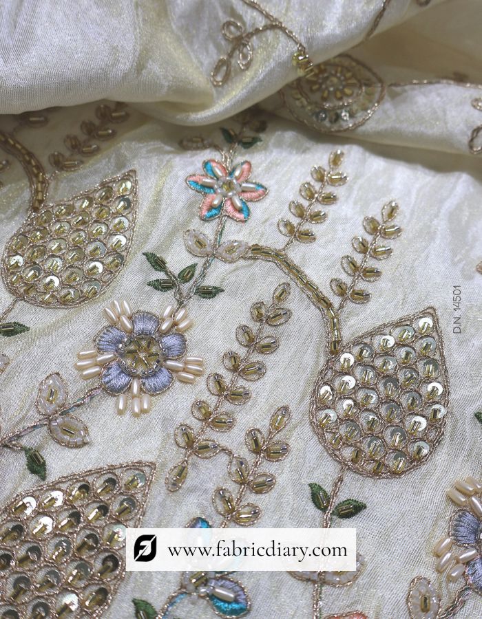 Dyeable Bridal Embellished Lace with Beads, Sequins & Zari 