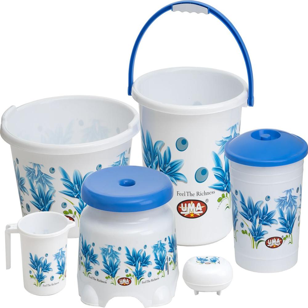 6 Pieces Blue Bathroom Set With Normal Dustbin - Hardness: Rigid