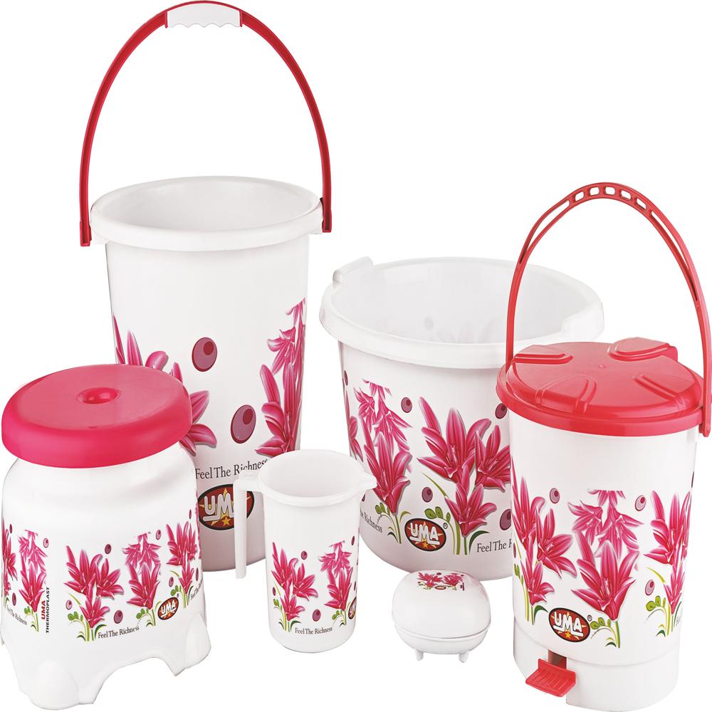 6 Pcs Pink Bathroom Set With Pedal Dustbin - Color: Multicolour