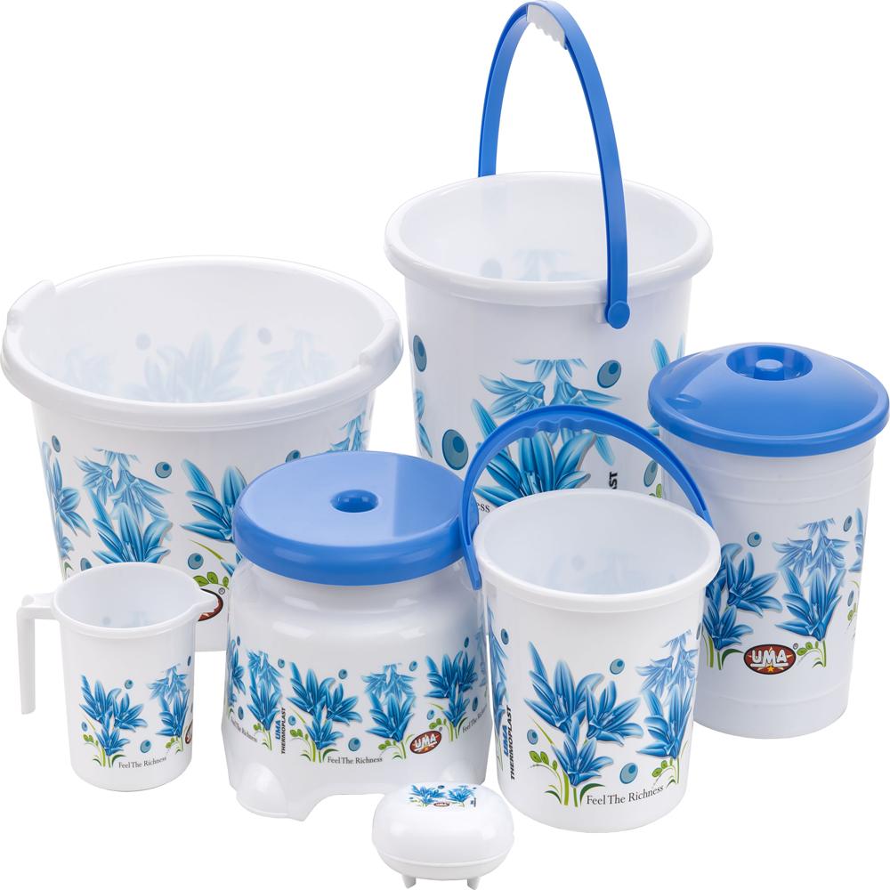 7 Pieces Blue Color Bathset With Normal Dustbin - Color: Different Available
