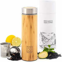 Bamboo Stainless Steel Vacuum Bottle Thermo Flask - Color: Brown