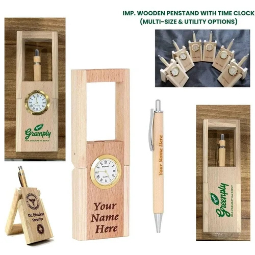 Desktop Wooden Pen Stand - Color: Brown