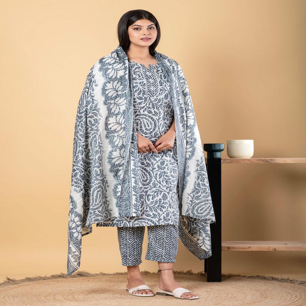 Straight Style Poly Cotton Fabric Teal Color Kurta And Bottom With Dupatta