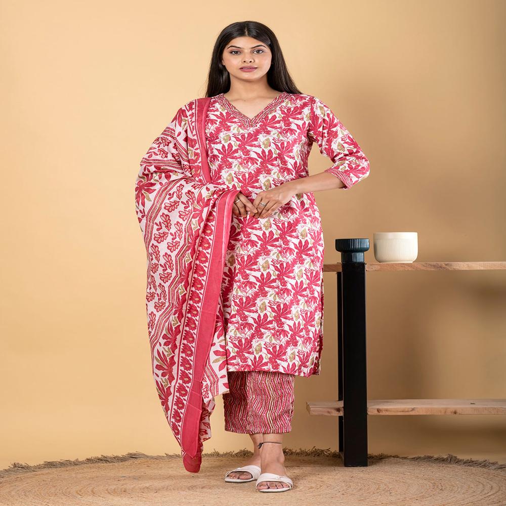 Straight Style Poly Cotton Fabric Maroon Color Kurta And Bottom With Dupatta
