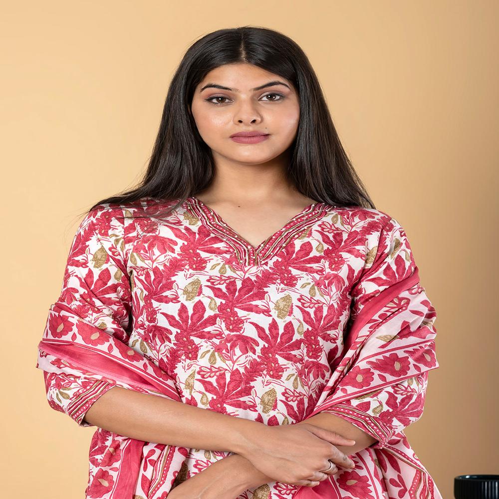 Straight Style Poly Cotton Fabric Maroon Color Kurta And Bottom With Dupatta