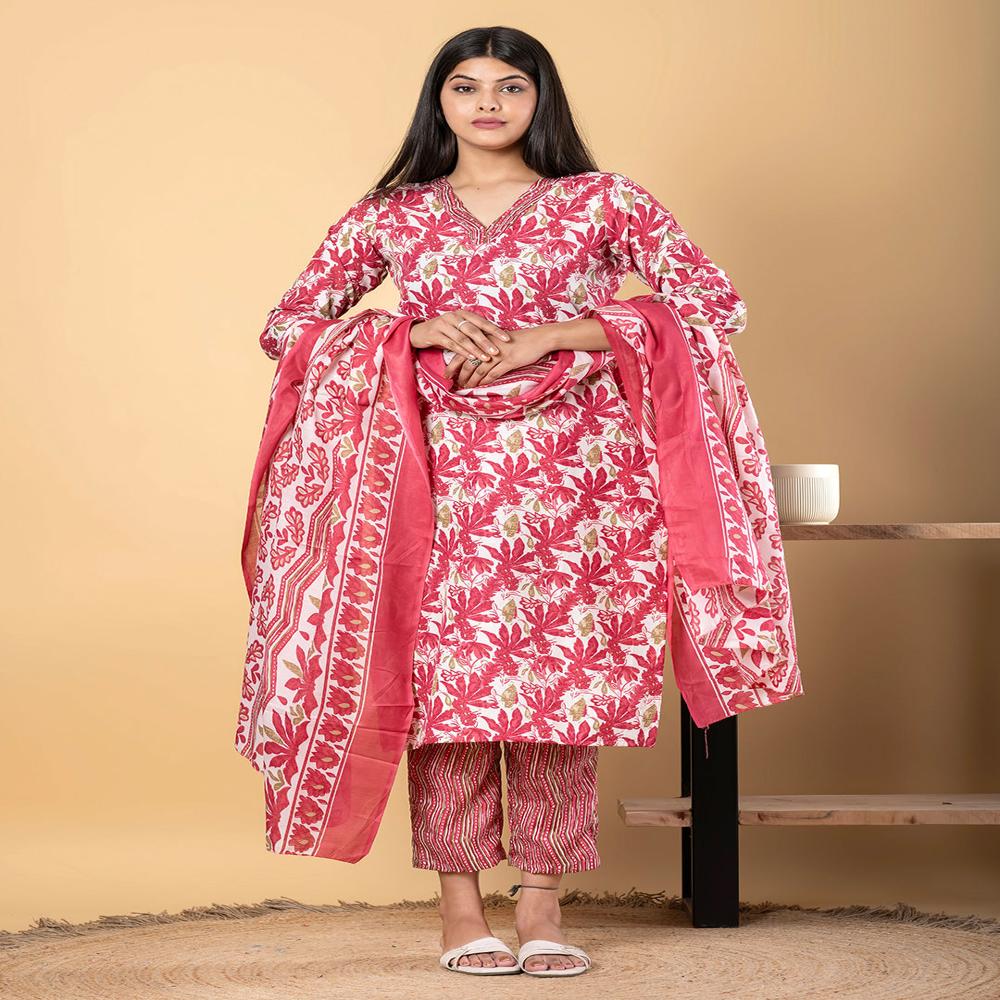 Straight Style Poly Cotton Fabric Maroon Color Kurta And Bottom With Dupatta