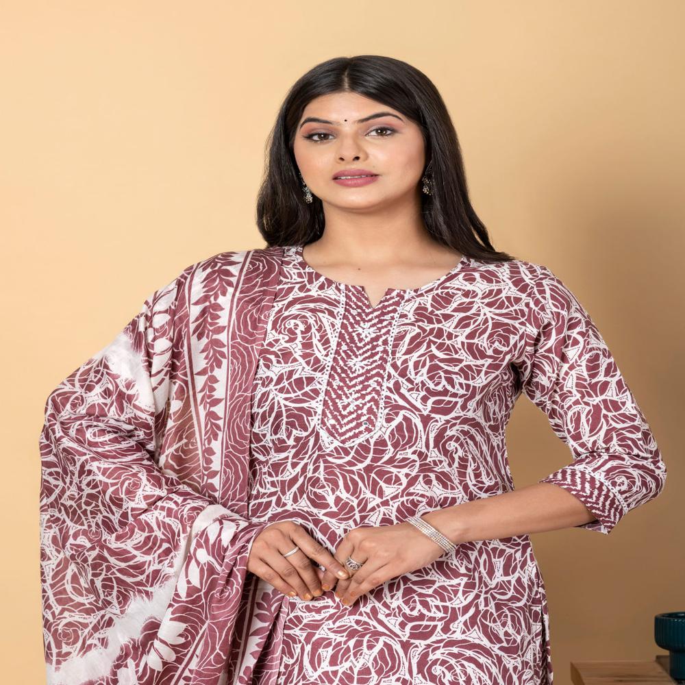 Straight Style Cotton Fabric Turquoise Blue Color Kurta And Bottom With Dupatta