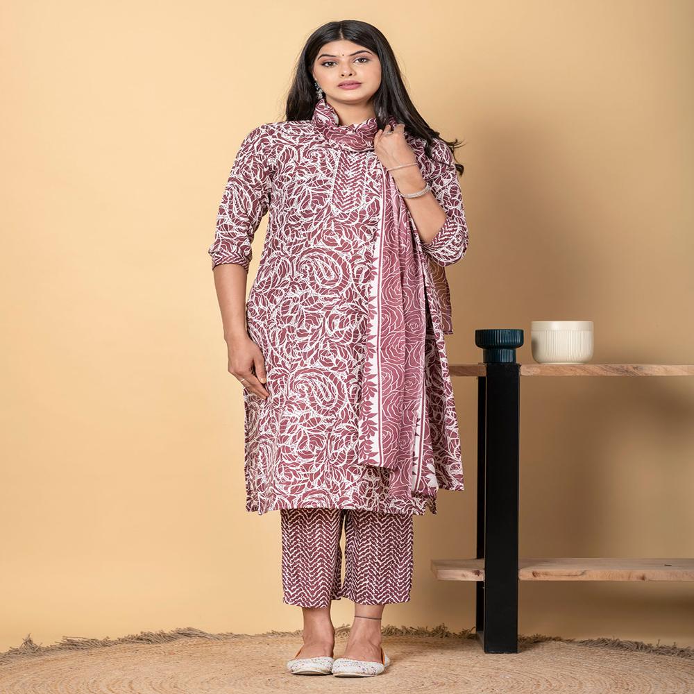 Straight Style Cotton Fabric Turquoise Blue Color Kurta And Bottom With Dupatta