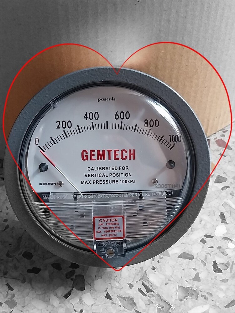 GEMTECH G2000-1000Pa Differential Pressure Gauge 0-1000 Pascal