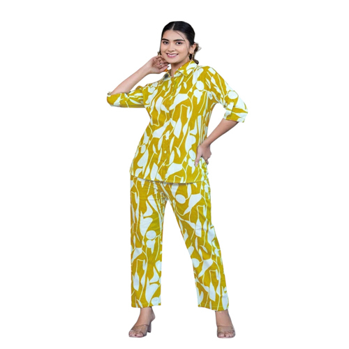 Yellow Co-ord Set Stylish Rayon Shirt and Pant Set