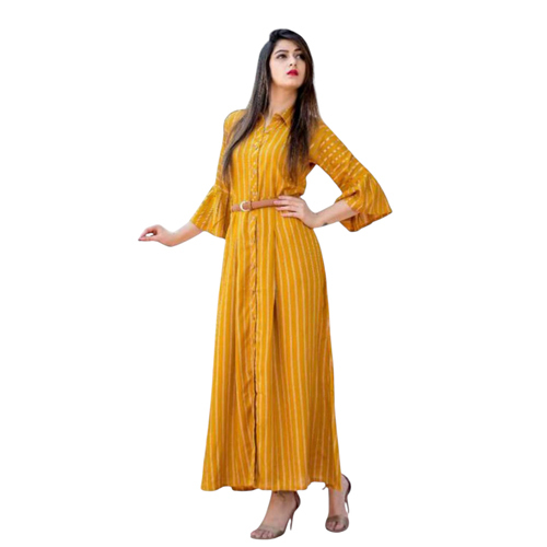Yellow Premium Synthetic Crepe Gown