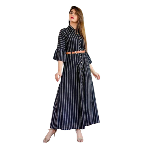 Ladies Crepe A-line Striped Gown