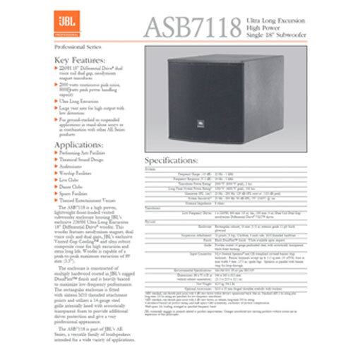 ASB7118 Ultra Long Excursion High Power Single 18 Subwoofer