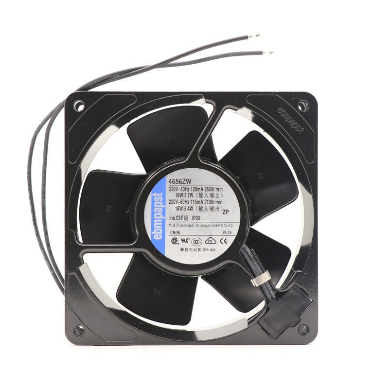 ebmpapst 4656ZW 119 X 119 X 38mm 12cm 230V AC 12cm 19W 160m3 / h 2650rpm Ball Bearing All Metal Equipment Axial Cooling Fan