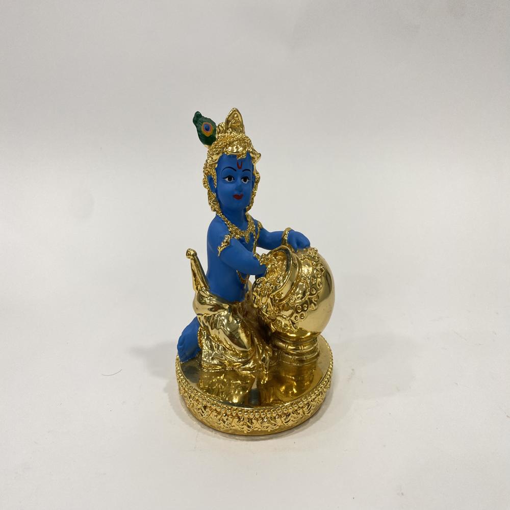 Brass Laddu Gopal - Medium Size 12x8x5 Cm | Gold Color, Polished Finish, Traditional Style, Decorative Religious Theme, Casting Technique