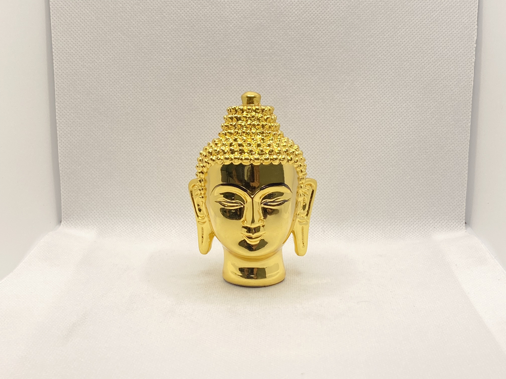 Buddha Head Statue - Brass Material, Medium Size, Golden Color - Traditional Style For Home Decoration, Aesthetic Zen-themed Accent Piece