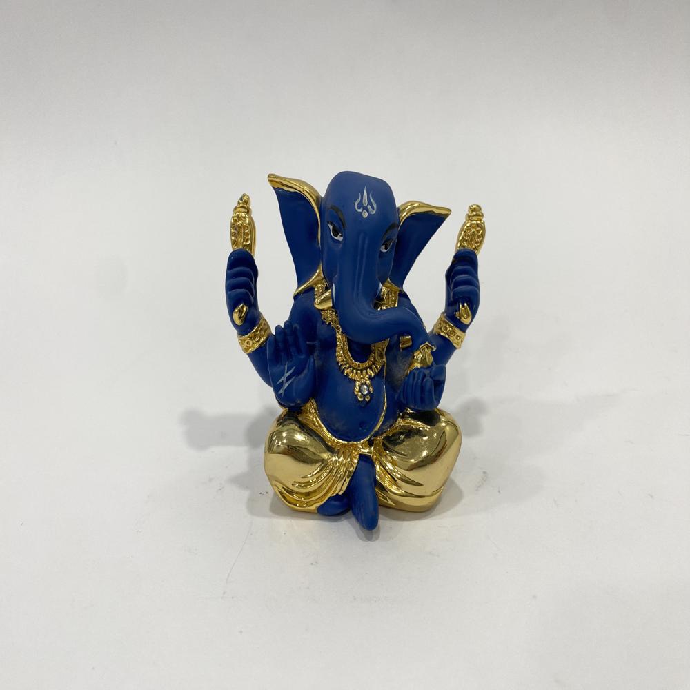 Gold Plated Resin Lord Ganesha Statue - Color: Blue