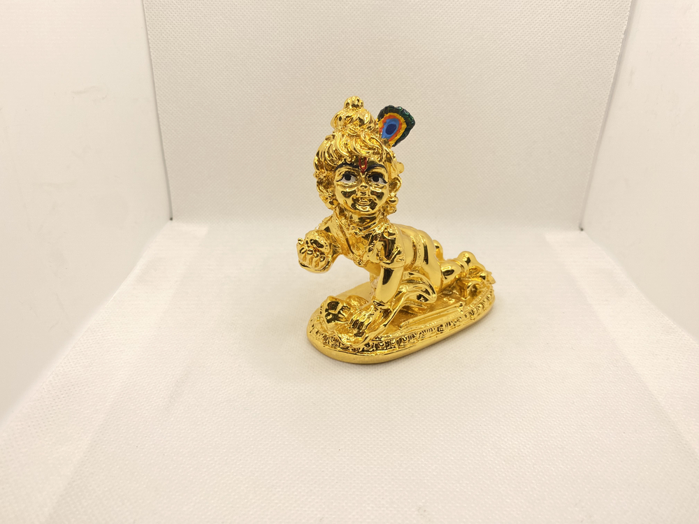 Gold Plated Makhan Chor Statue - Color: Golden