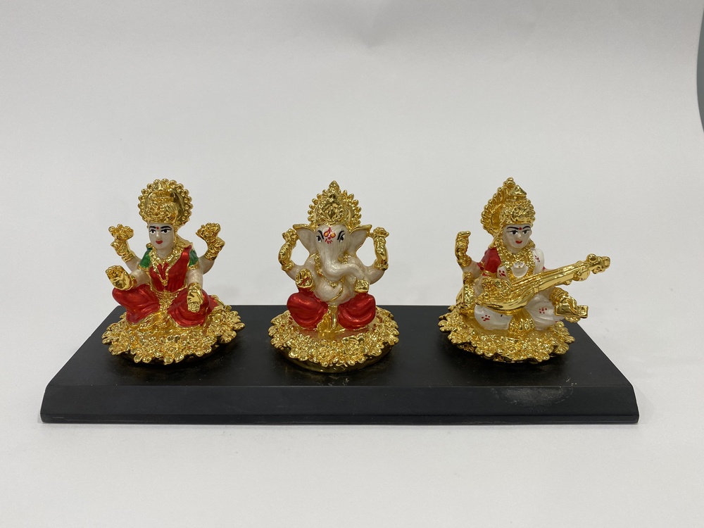 gold plated  Pearl Finish Ganesh Laxmi Saraswati