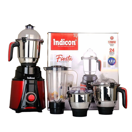 Indicon Fiesta 1200 Watt Mixer Grinder - Color: Black & Red